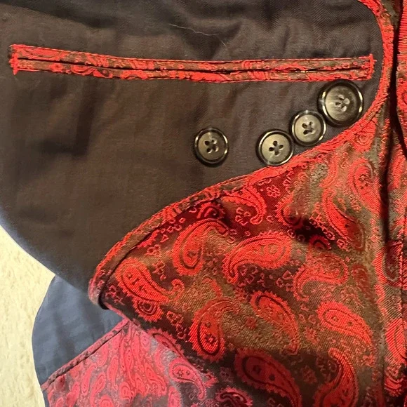 Greg Chapman Bespoke 44R Blazer Sport 100% Wool Navy Stripe Red Paisley Lining